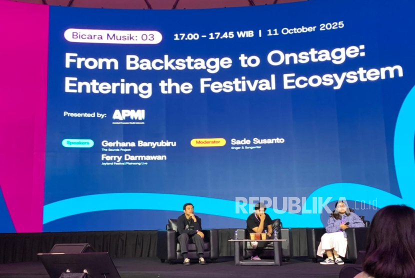 Diskusi dalam Jakarta Music Con 2025 di Senayan Park pada Sabtu (11/11/2025).