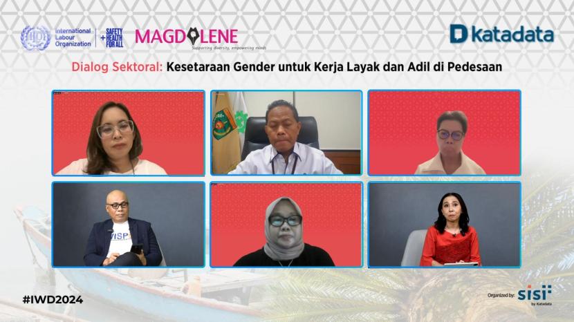 Diskusi daring dengan tema Dialog Sektoral: Kesetaraan Gender untuk Kerja Layak dan Adil di Pedesaan di Jakarta, pada Selasa (27/2/2024).