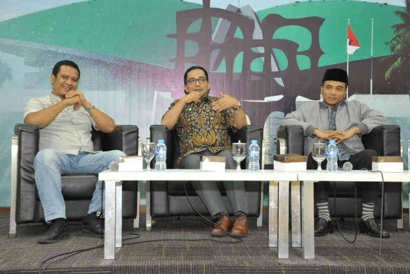 Diskusi Empat Pilar MPR dengan tema “MPR Rumah Kebangsaan” di Media Center, Gedung Nusantara III, Kompleks Parlemen Jakarta, Jumat (2/8).