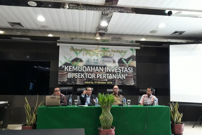 Diskusi media bertema 'Kemudahan Investasi Sektor Pertanian' di Gedung PIA Kementerian Pertanian, Rabu (17/10).