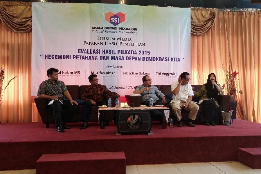 Diskusi media 'Evaluasi Hasil Pilkada 2015, Hegemoni Petahana dan Masa Depan Demokrasi Kita' di Jakarta, Selasa (26/1).