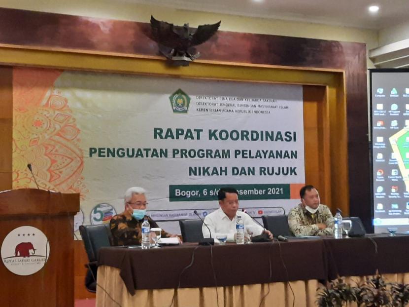  Ditjen Bimas Islam Kementerian Agama (Kemenag) menggelar Rapat Koordinasi (Rakor) Penguatan Program Pelayanan Nikah dan Rujuk di Bogor, Senin (6/12).