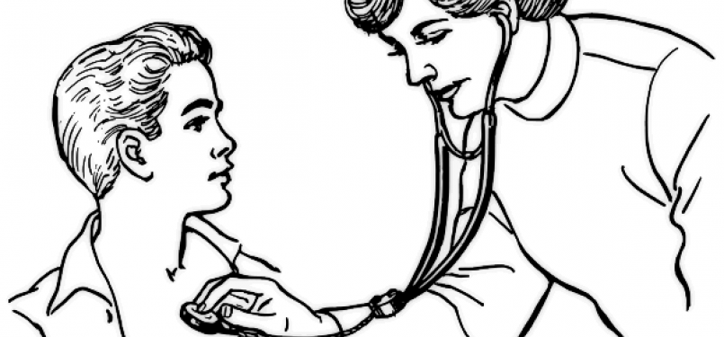 Dokter perempuan memeriksa pasien laki-laki (ilustrasi).