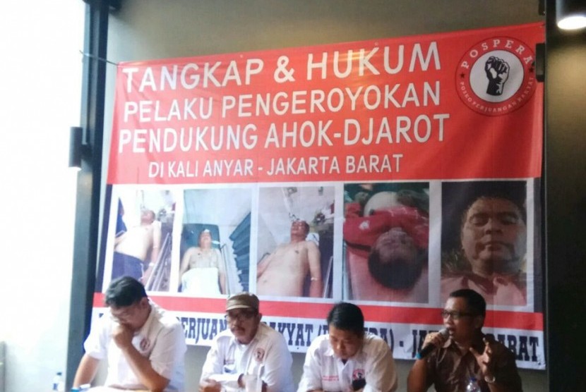 DPC Posko Perjuangan Rakyat (Pospera), menyikapi pengeroyokan Iwan di Kelurahan Kalianyar, Kecamatan Tambora, Jakarta Barat, Rabu (15/3).
