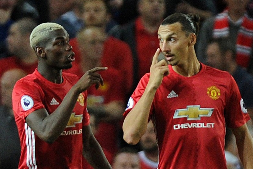 Dua bintang Manchester United, Paul Pogba (kiri) dan Zlatan Ibrahimovic.