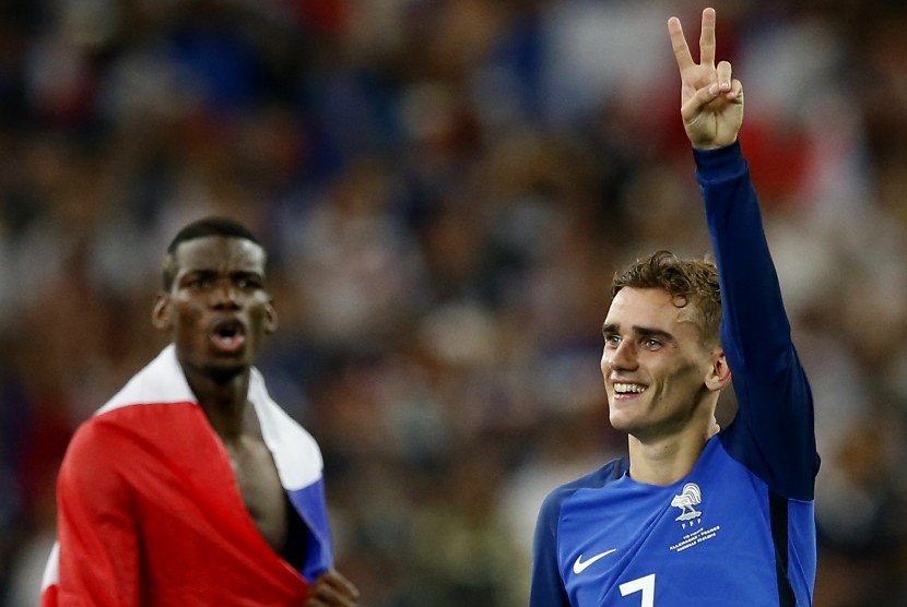 Dua bintang timnas Prancis, Paul Pogba (kiri) dan Antoine Griezmann.