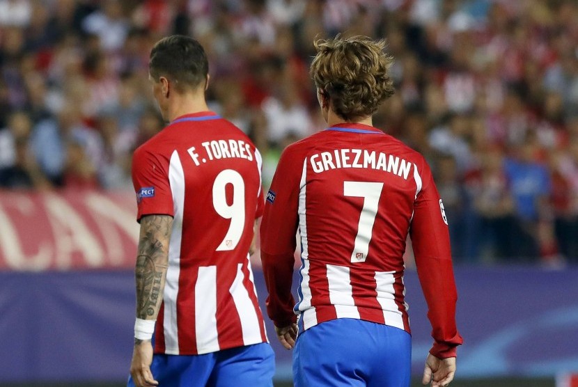 Dua penggawa Atletico Madrid, Fernando Torres dan Antoine Griezmann.