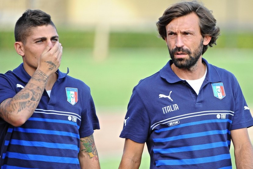 Dua penggawa timnas Italia, Marco Verratti (kiri) dan Andrea Pirlo.