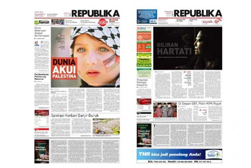 Edisi desain halaman Republika yang meraih penghargaan The Best National Newspaper Indonesia Print Media Awards (IPMA) 2013. 