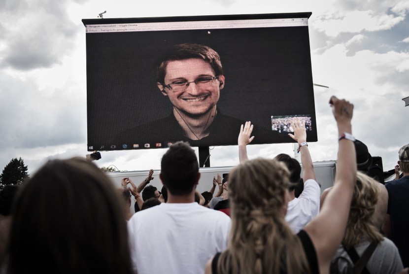 Edward Snowden menyapa publik via streaming di sebuah festival di Denmark.
