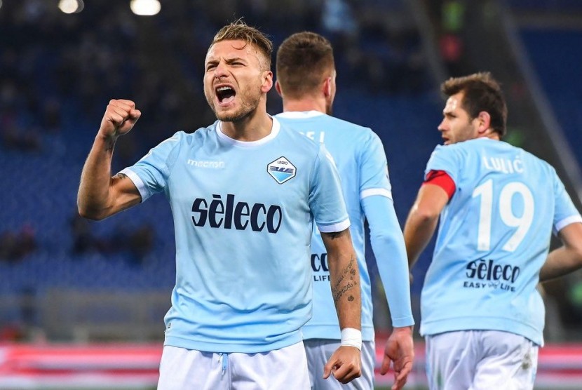 Ekspresi Ciro Immobile seusai mencetak gol ke gawang Hellas Verona.