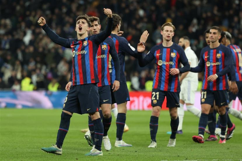 Ekspresi gelandang Barcelona Gavi selepas mengalahkan Real Madrid pada leg pertama semifinal Copa del Rey.