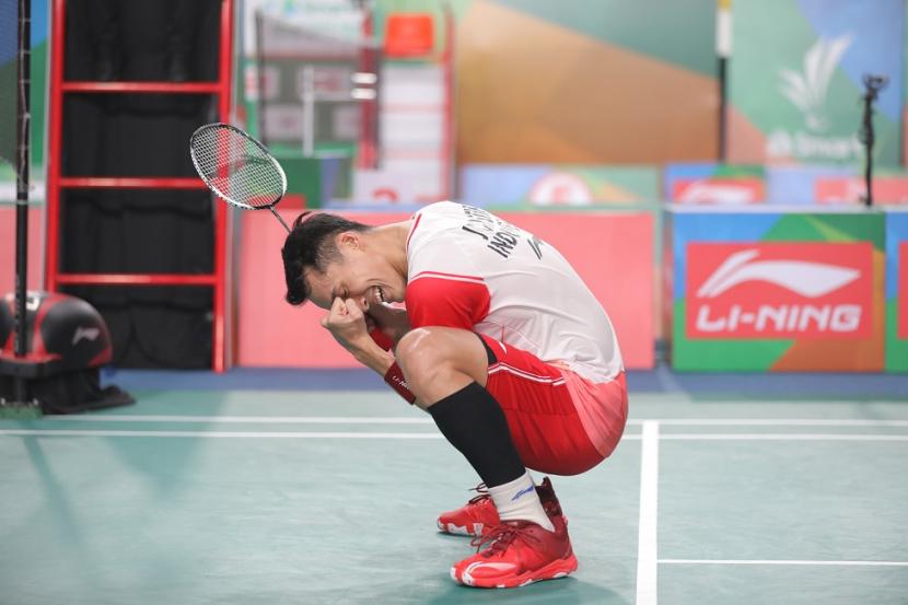 Ekspresi Jonatan Christie setelah memastikan lolos ke semifinal Kejuaraan Asia 2022 