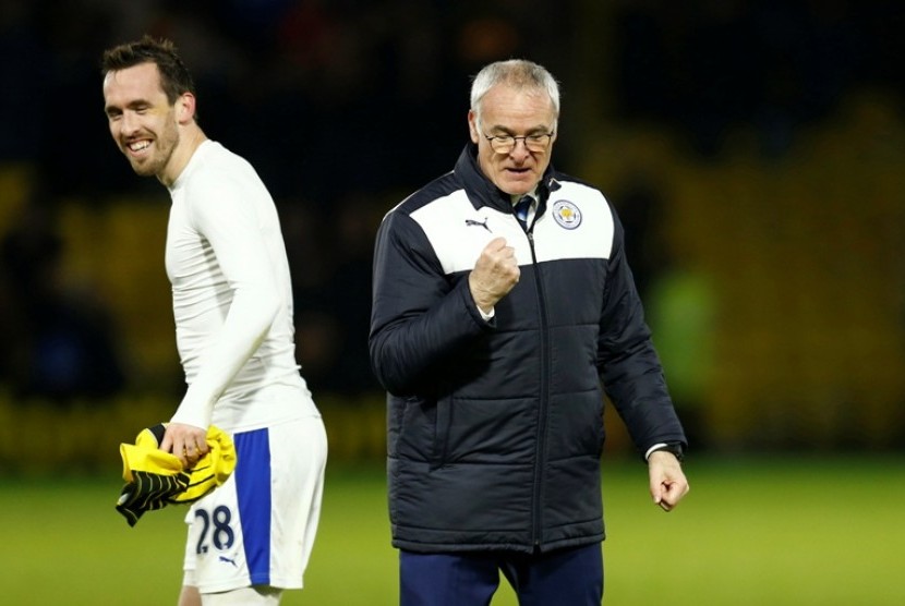 Ekspresi kegembiraan Claudio Ranieri setelah Leicester City mengalahkan Watford.