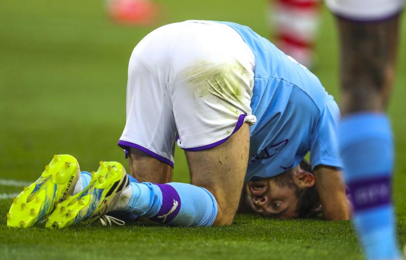 Ekspresi pemain Manchester City Bernardo Silva saat timnya takluk 0-1 dari Southampton.