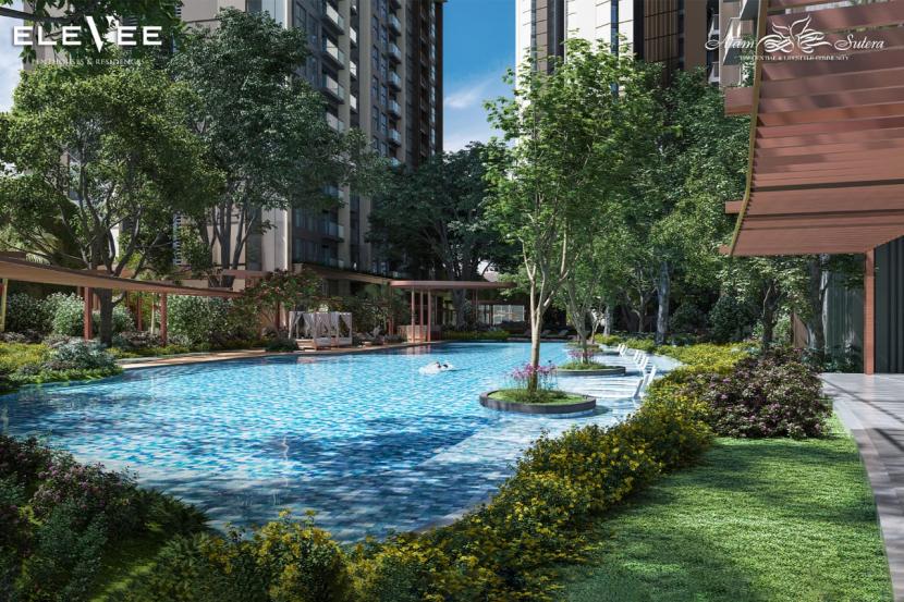 EleVee Penthouses & Residences menyuguhkan suasana nyaman dari sebuah taman yang asri untuk memberikan kenyamanan ala resort bagi penghuninya.