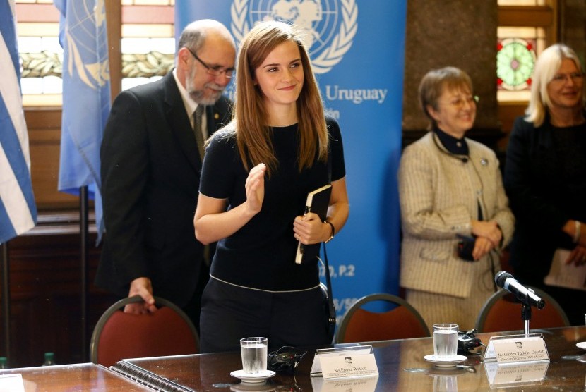 Emma Watson usai menjadi pembicara di Uruguay dalam kapasitasnya sebagai duta perempuan PBB.