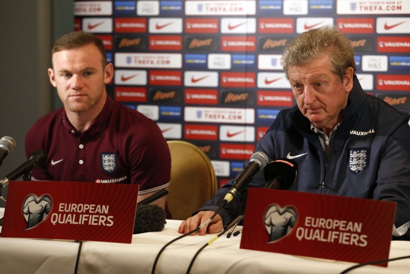 England manager Roy Hodgson and Wayne Rooney during the press conference