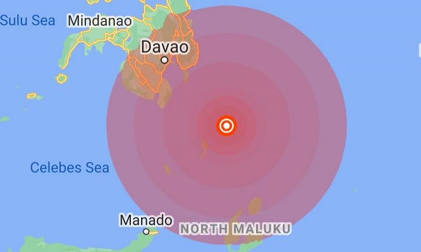 Episentrum gempa di utara Kepulauan Talaud Provinsi Sulawesi Utara pada Kamis (21/1) pukul 19.23 WIB.