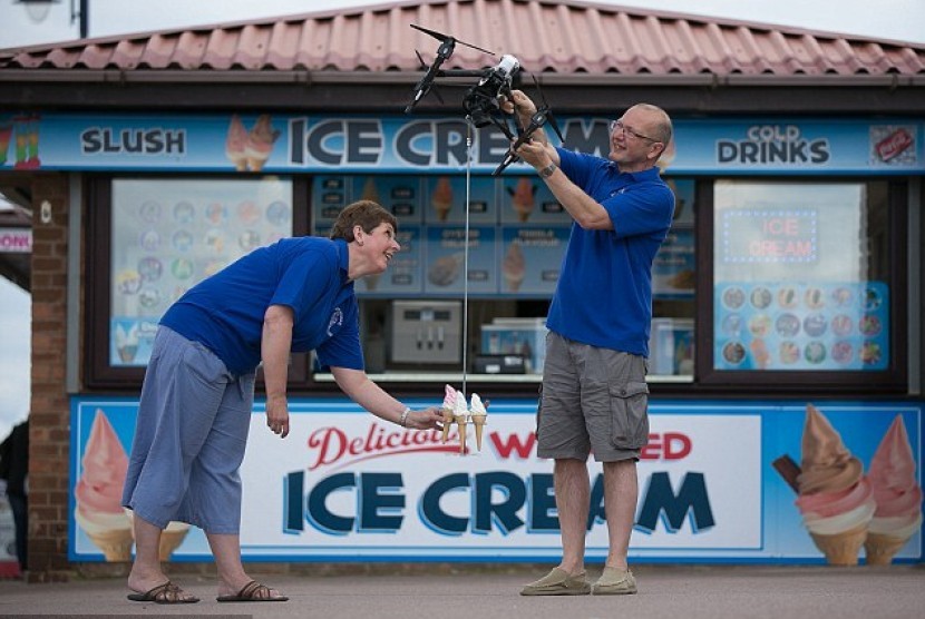 Es krim dikirim pakai drone