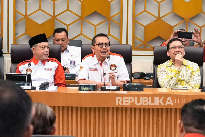 etua Umum Forkonas PP DOB Syaiful Huda dalam pelantikan pengurus Forkonas PP DOB periode 2025-2029, di Kompleks Parlemen, Senayan, Jakarta, Selasa (10/6/2025).