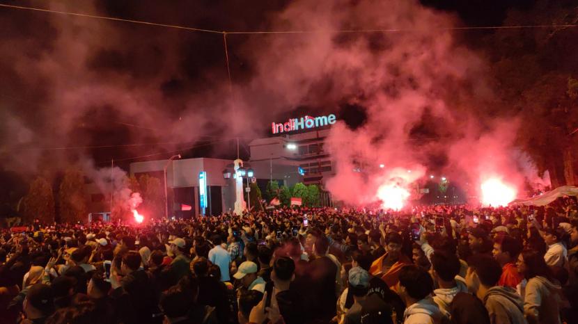 Euforia kemenangan timnas usai babat Thailand di solo, Selasa (16/5/2023).