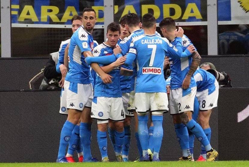 Fabien Ruiz mencetak gol kemenangan Napoli atas Inter pada laga Coppa Italia, Kamis Dinihari WIB.