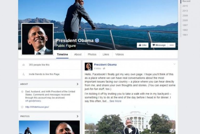 Facebook pribadi Barack Obama