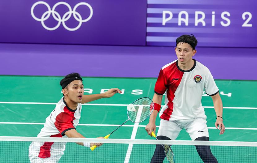 Fajar Alfian dan Muhammad Rian Ardianto beraksi di Olimpiade Paris.