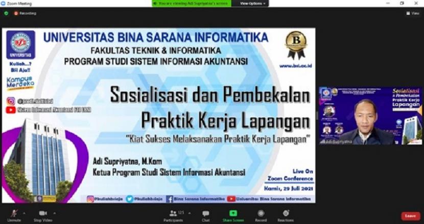 Fakultas Teknik dan Informatika Universitas BSI (Bina Sarana Informatika) mengadakan kegiatan Sosialiasasi Magang, pada Kamis (29/7)