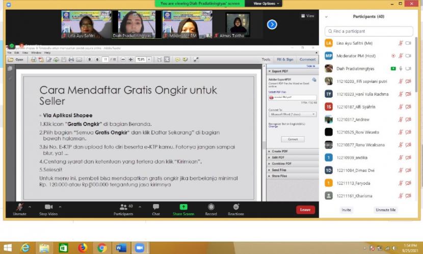 Fakultas Teknik dan Informatika Universitas BSI (Bina Sarana Informatika) mengadakan kegiatan yaitu pengabdian masyarakat, dengan mengusung tema “Pemanfaatan Marketplace  untuk Berbisnis di Era Digital”, yang dilaksanakan secara online melalui zoom meeting, Sabtu, (25/09) silam.