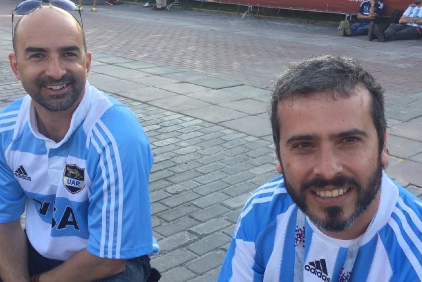 Fan Argentina usai pertandingan Argentina vs Islandia di Moskow, Sabtu (16/6).