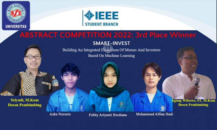 Feby Arsyanti yang merupakan perwakilan mahasiswa dari Universitas BSI prodi Sistem Informasi berhasil meraih juara tiga Abstract Competition.