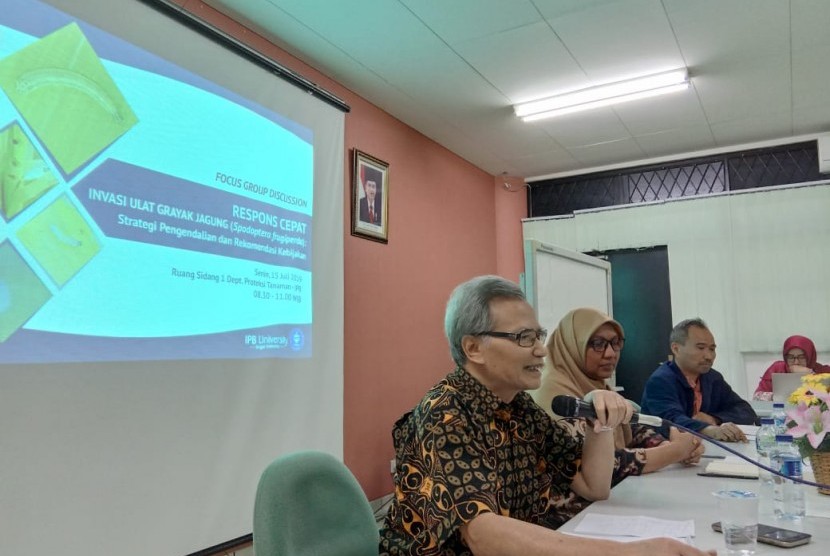 Focus Group Discussion 'Respons Cepat Invasi Ulat Grayak Jagung, di kampus IPB, Darmaga, Bogor, Senin (15/7).
