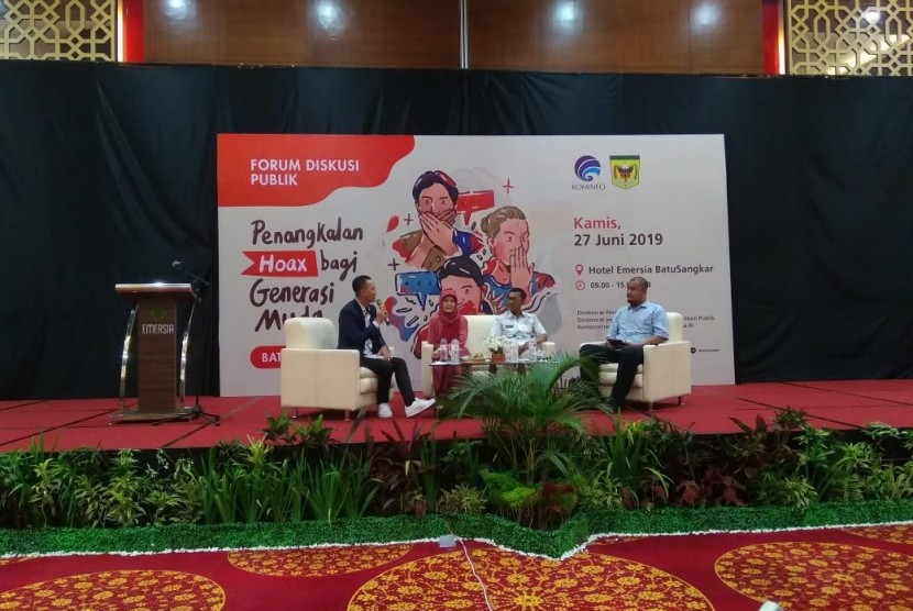 Forum diskusi publik dengan tema “Penangkalan Hoax bagi Generasi Muda” di Hotel Emersia Batusangkar, Tanah Datar, Sumatra Barat, Kamis (27/6).