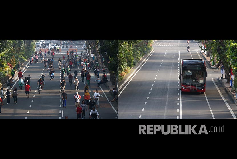 Foto kolase warga beraktivitas saat car free day di Jalan Darmo Surabaya.