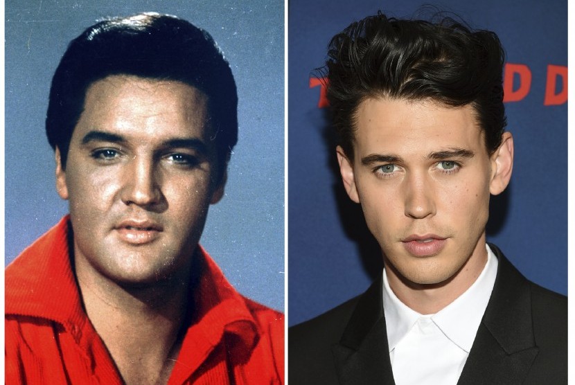  Foto kombinasi ini menunjukkan Raja Rock n Roll Elvis Presley hasil jepretan tahun 1964 dan aktor Austin Butler. Demi menghayati perannya sebagai Elvis, Butler nomor duakan kehidupan pribadinya. 