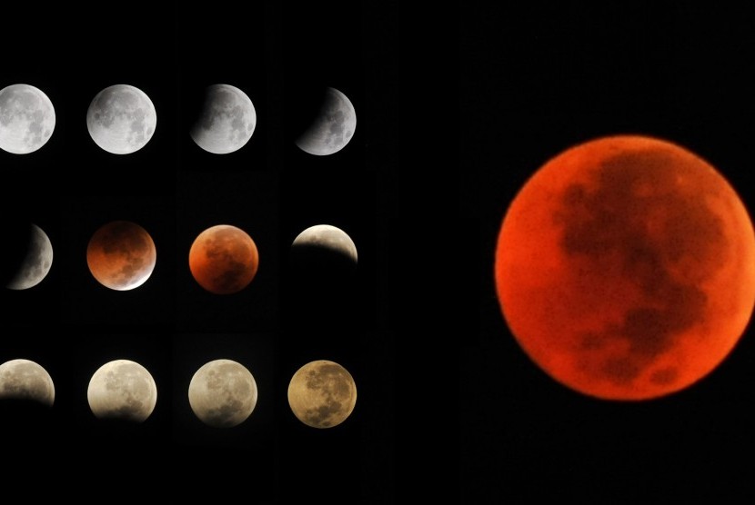 Berdasarkan informasi dari Lapan, gerhana bulan total (GBT) yang akan terjadi pada Rabu (26/5) merupakan fenomena langka (ilustrasi).