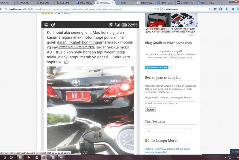 Foto netizen yang memperlihatkan mobil dinas Sultan