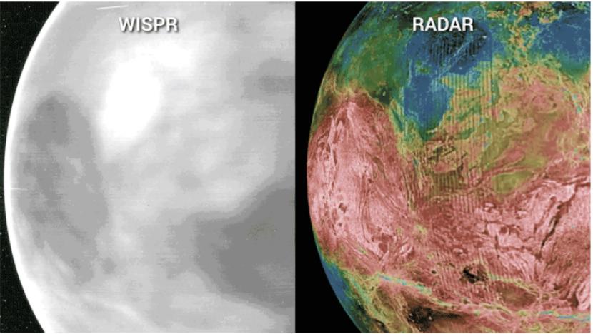 Foto planet Venus yang diambil dengan kamera WISPR dari satelit Parker Solar Probe (kiri)