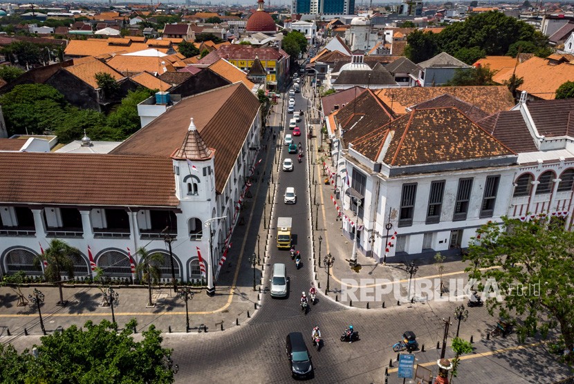 Foto udara kawasan Kota Lama Semarang, Jawa Tengah. Pengamat menilai figur pemimpin dengan gaya agresif cenderung tidak disukai di Jawa Tengah. Ilustrasi.