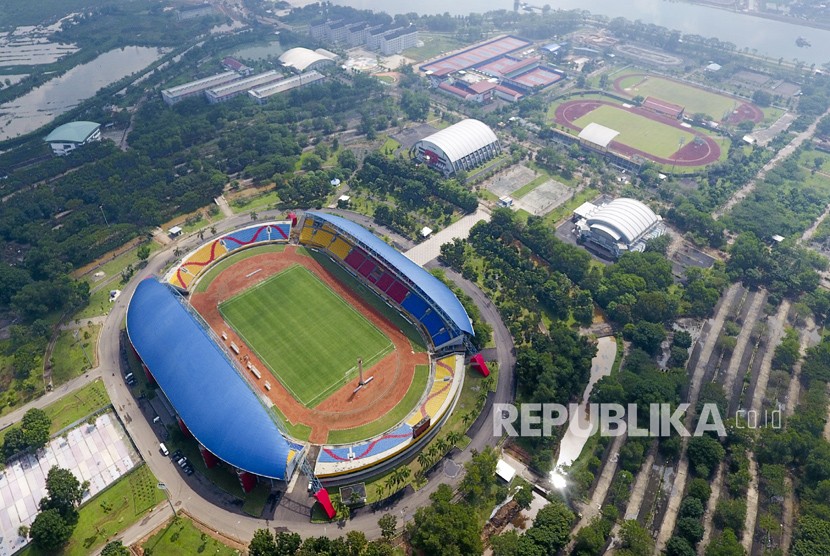 Aerial view of Jakabaring Sport City (JSC) Palembang, South Sumatra.