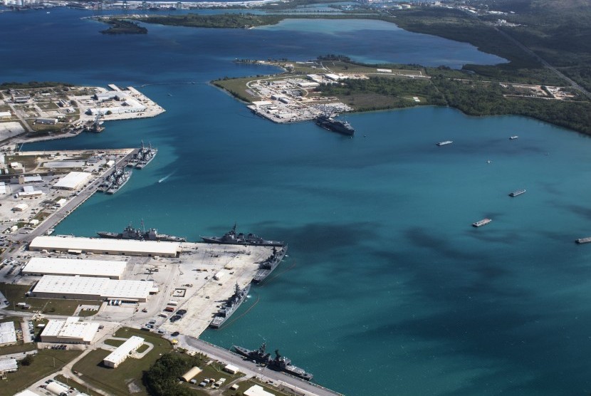 Foto udara pangkalan militer di Guam, Amerika Serikat.