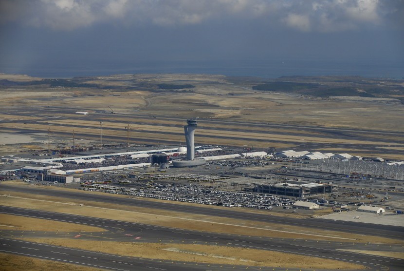 Foto udara pembangunan tahap pertama megaproyek bandara baru Istanbul, Turki. 