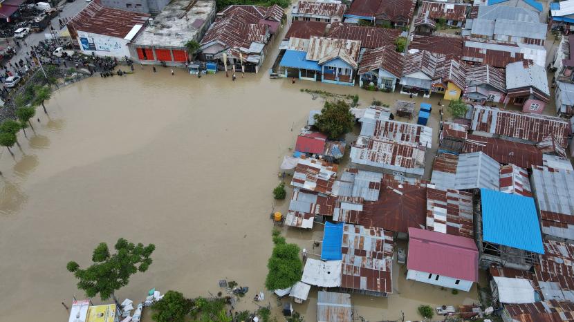 Foto udara permukiman warga yang terendam banjir di Sulawesi Tengah (ilustrasi).