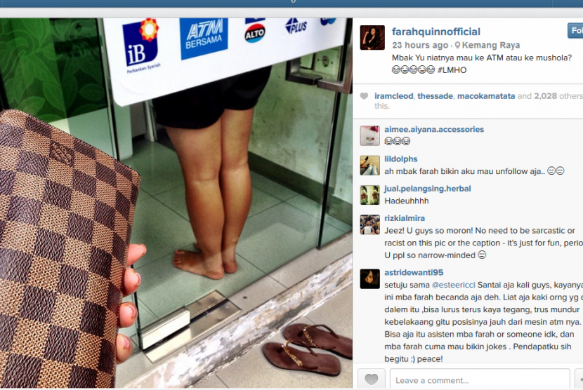 Foto yang diunggah Farah Quinn di akun Instagram mendapat respon negatif.