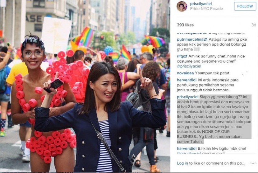 Foto yang memperlihatkan Chef Priscil dan Aming dalam 'Gay Parade' di Amerika Serikat, 29 Juni lalu