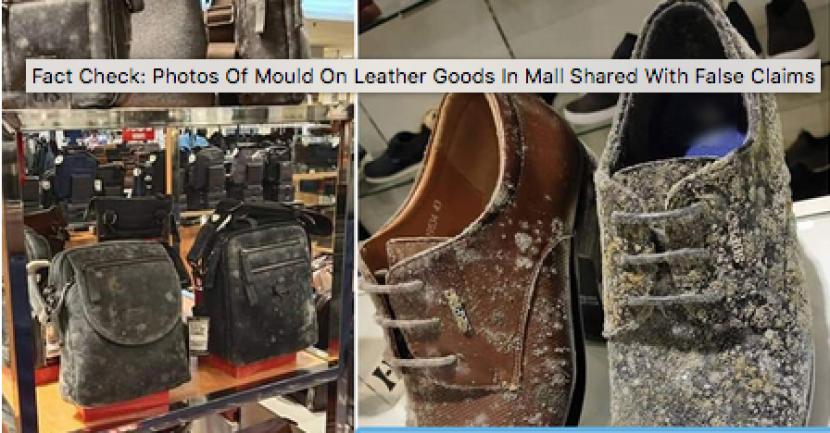 Foto yang viral di media sosial menunjukkan tas dan sepatu di pusat perbelanjaan berjamur.