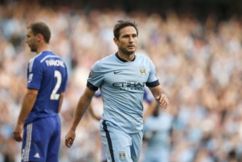 Frank Lampard usai mencetak gol ke bekas klubnya, Chelsea. 