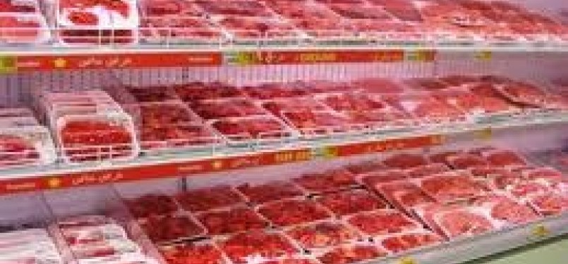 Frozen meat is on display in a supermarket. (illustration)
